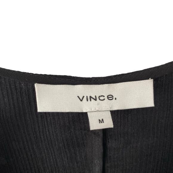 Vince Silk Dot Black Jacquard Ruched Panel Button Down Blouse size medium - Picture 6 of 10